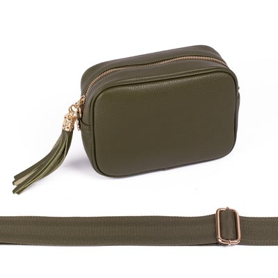 Leather Lady Cross Body Bag with Fabric Strap